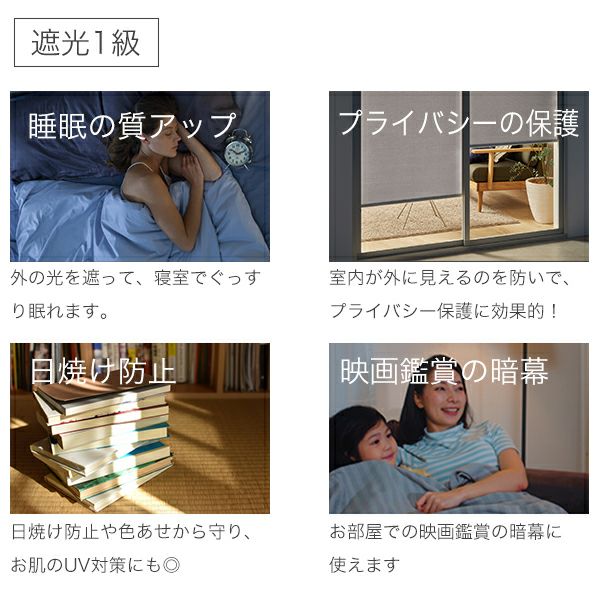 遮光１級・遮熱ロールスクリーンの遮光機能