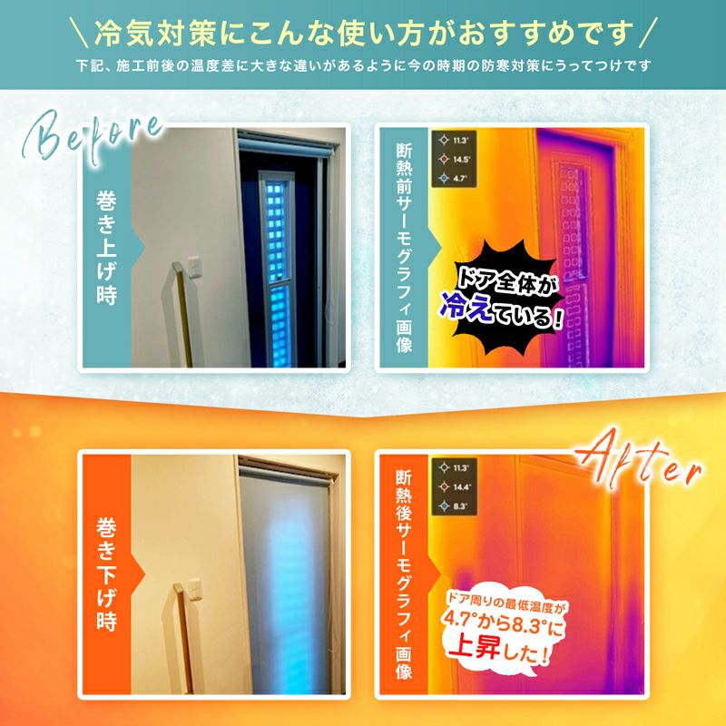 ロールスクリーンでお部屋が暖かいのがわかるサーモグラフィ画像