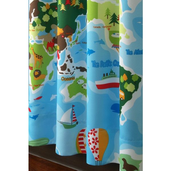 既製カーテン　「オーシャン」　海を越えて大冒険の夢を抱えた世界地図柄　幅100cmｘ丈200cm(2枚入り)のイメージ画像