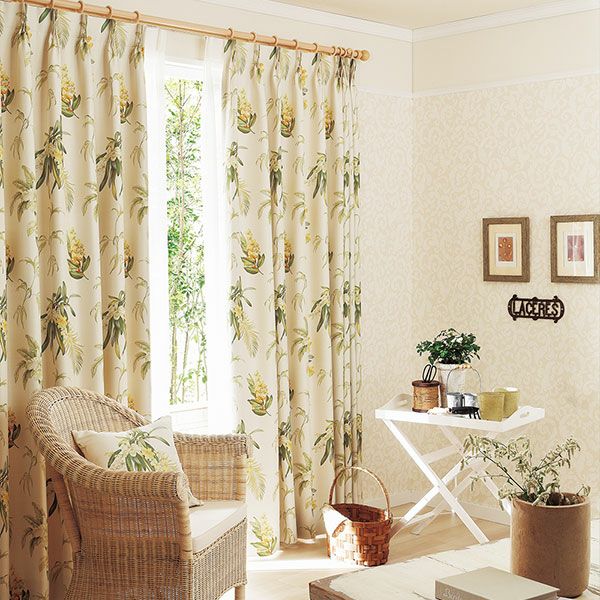 遮光防炎オーダーカーテン 「BE6074」 トロピカル 黄色 蘭のサムネイル画像