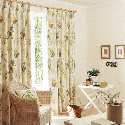 遮光防炎オーダーカーテン 「BE6074」 トロピカル 黄色 蘭のサムネイル画像