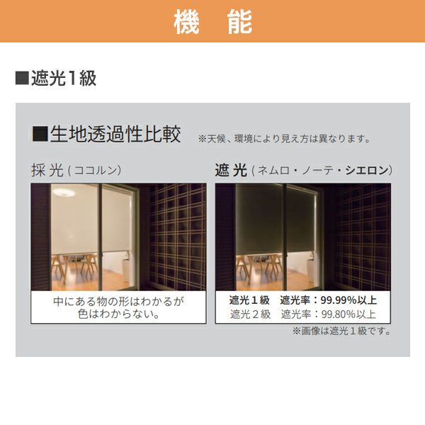 つっぱりロールスクリーン「シエロン(遮光1級)」の機能