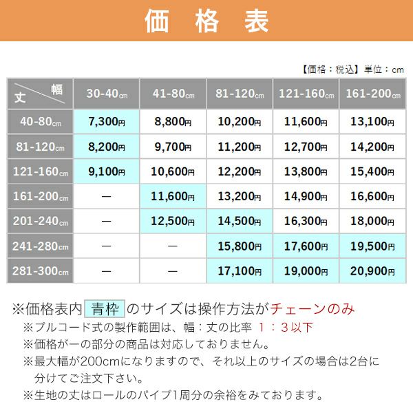 【決算セール】遮光1級・遮熱ロールスクリーンの価格表
