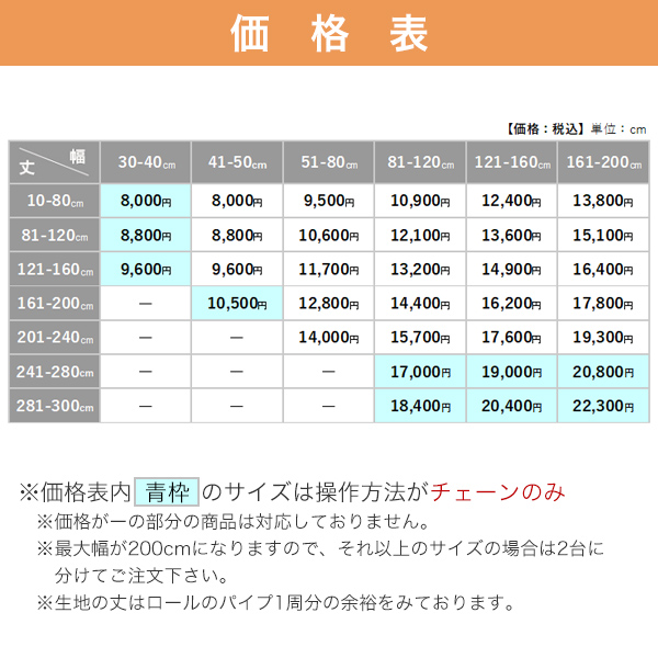 【決算セール】遮光1級・遮熱ロールスクリーンの価格表